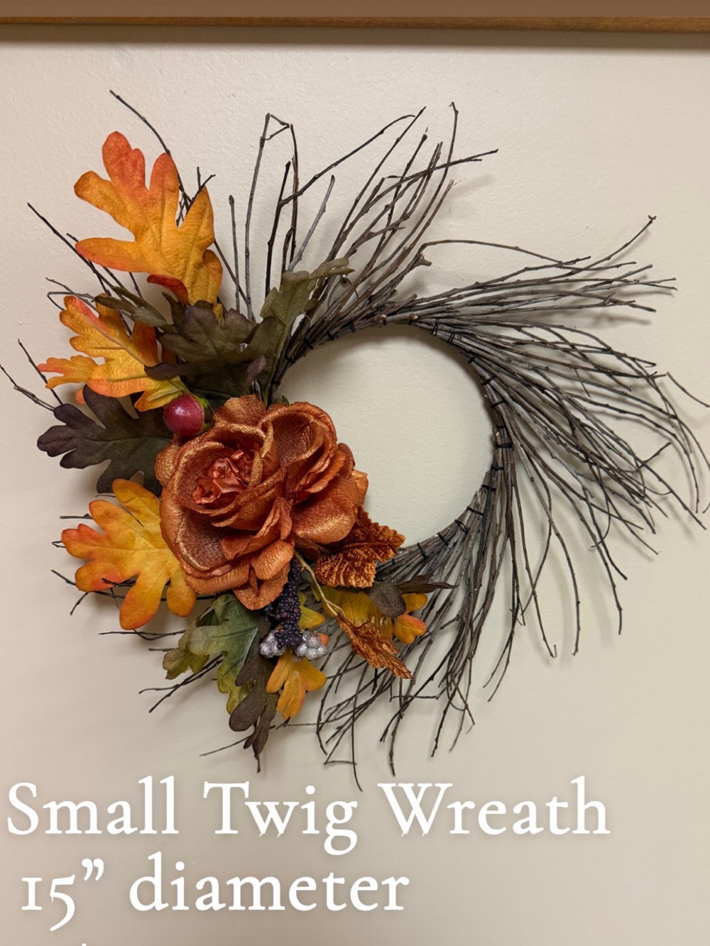 Autumn Orange Twig Wreath – Small Fall Wall Decor
